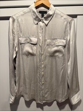 J. Crew Silver-Gray Silk-Blend Button-Front Shirt Jacket